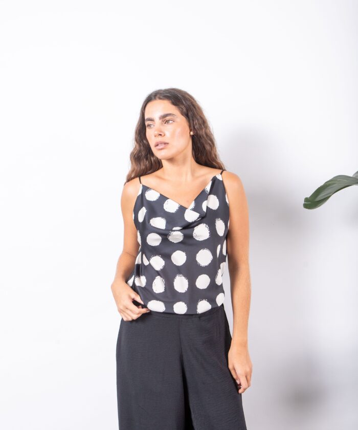 Musculosa Bretel Fino Satén Lunares